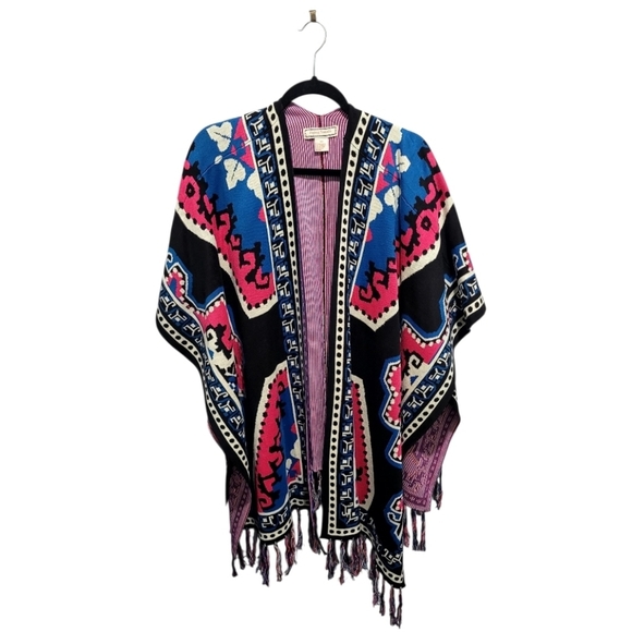 Flying Tomato Sweaters - Flying Tomato Colorful Geometric Patterned Poncho Small/Medium